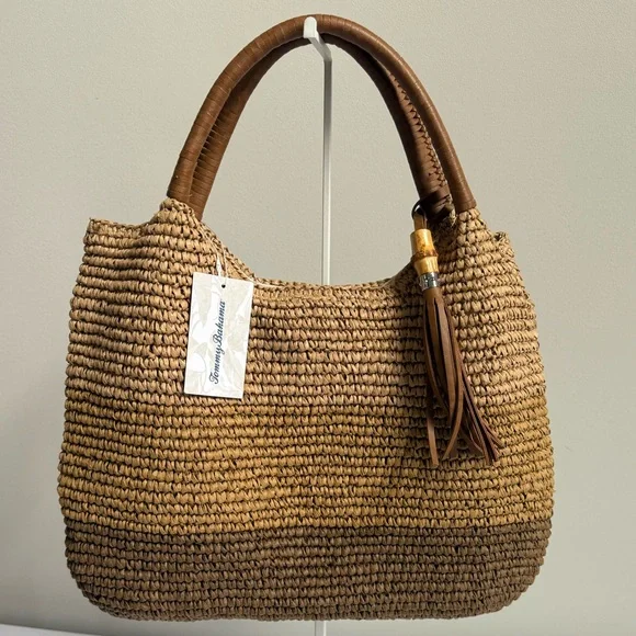 Tommy Bahama Brown Woven Straw Tote with Tassel - Picture 2 of 6